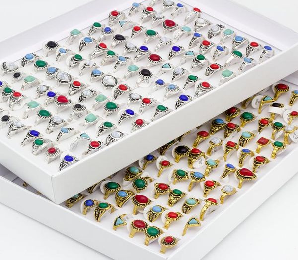 

50pcslot women039s bohemia style band rings antique silver color stone jewelry finger joint bang ring party gifts7394217