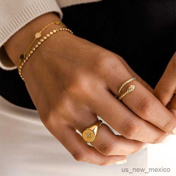 

band rings snake rings for women opening adjustable stainless steel gold plated ring vintage gothic men jewelry mujer r230719, Silver