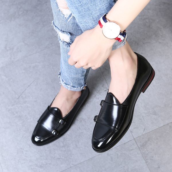 

dress shoes fashion monk strap leather shoes men plus size british style loafer casual flat shoes for party club zapatos hombre 230718, Black