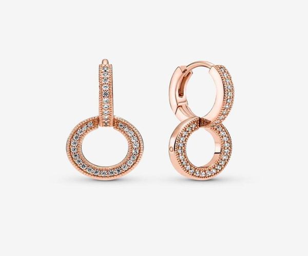 

women rose gold sparkling double hoop earrings with original box for p authentic sterling silver wedding jewelry cz diamond 7198782, Golden;silver