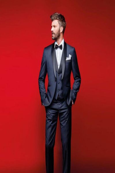 

dark navy wedding tuxedos slim fit suits for men jacket vest and pants groomsmen suit three pieces prom formal suits with bow tie6731457, Black;gray