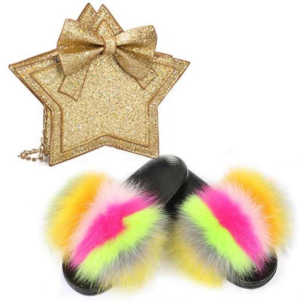 

sandals baby girl fur slippers plush summer girls sandals leather bag little girl pentagram accessories bow slides 230417, Black