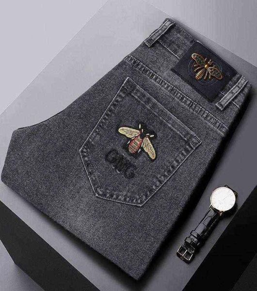 

spring summer jeans young men039s embroidered slim fit small foot elastic casual trend pants1678533, Blue