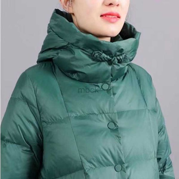 

women's down parkas winter 90% white duck down jacket women's mid-length retro hooded coat loose light windproof keep warm down co, Black