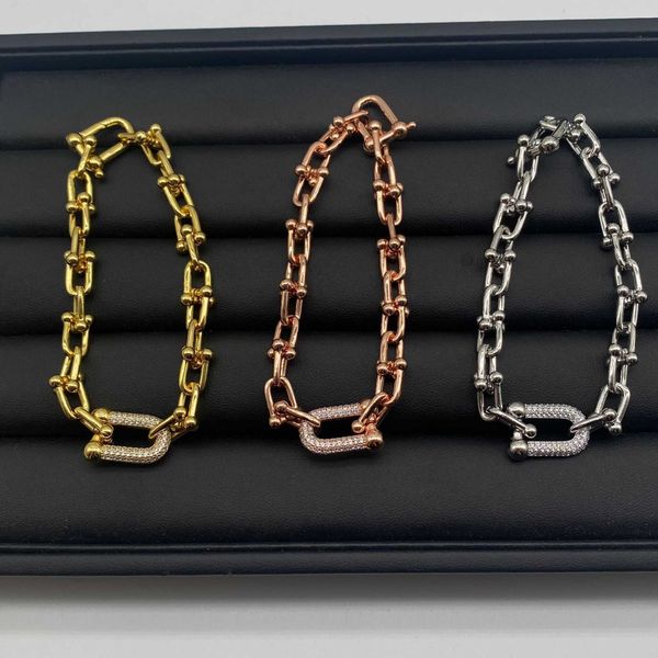 

tee's chain bracelet women's u-shaped horseshoe buckle long simple style geometric cuban handwear, Black