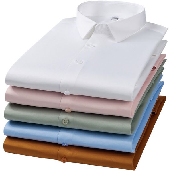 

women's two piece pants spring and autumn men's high elasticity lapel long sleeved solid color business formal shirts 230718, White