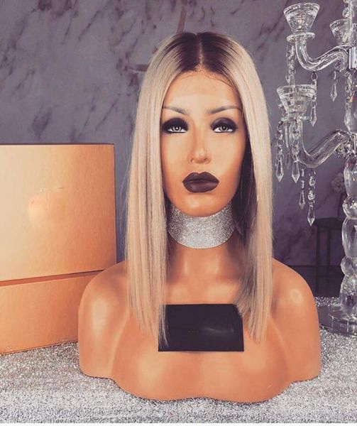 

african american wigs ombre blonde bob wig heat resistant 14inch glueless synthetic lace front wig short wigs for women8814823, Black