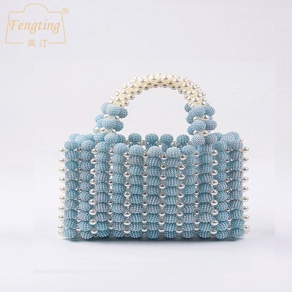 

evening bags handmade pearl beaded women's mini handbag elegant wedding party clutch bag bridal purse bag beige blue b432 230718
