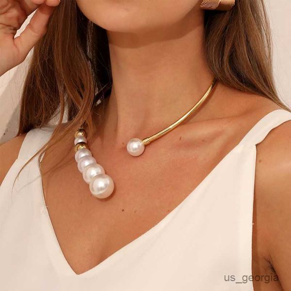 

pendant necklaces exaggerated pearl necklace for women simple versatile golden bead opening collar exquisite fashion jewelry gifts r230829, Silver
