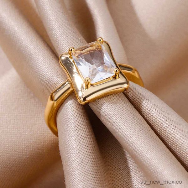 

band rings square zircon rings for women adjustable stainless steel ring 2023 trend couple wedding jewelry r230719, Silver