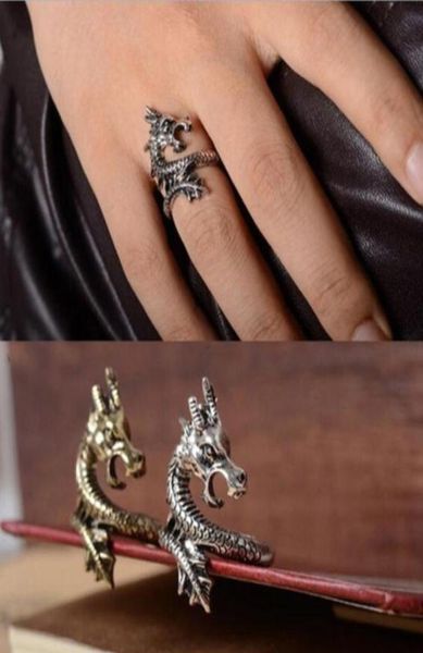 

charms punk rock fashion exaggerated dragon shaped rings for men and women adjustable size7670914, Golden;silver
