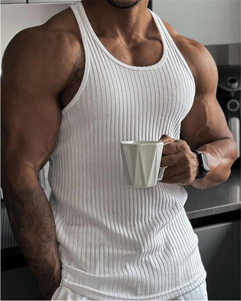 

men  tank 2023 men fitness gym men fitness sleeveless shirt male exercise sports vest black undershirt gyms train clothing 230719, White;black