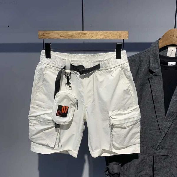

men's shorts men's shorts men's patchwork all-match fashion multi-pocket cargo sports shorts homme summer new 2023 korean bag, White;black