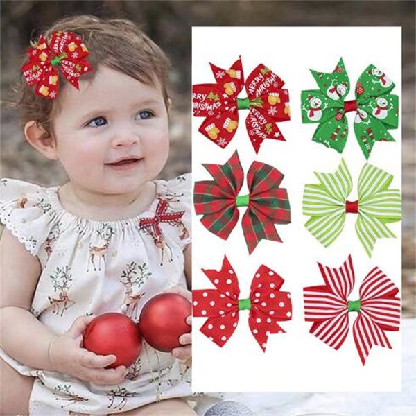 

children's bow hairpin striped snowman christmas party colorful hairpin children's headwear gc2213, Slivery;white
