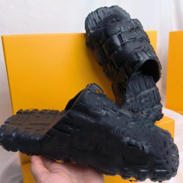 

2023 summer new metal finish ff leather outsole slippers women's shoes, Black