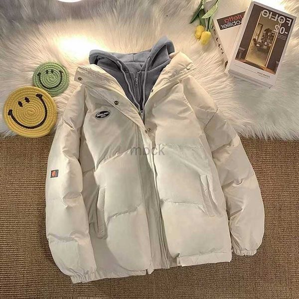 

women's down parkas winter warm cotton clothes female fake two fashion american casual multi-function pocket zipper down hooded couple, Black