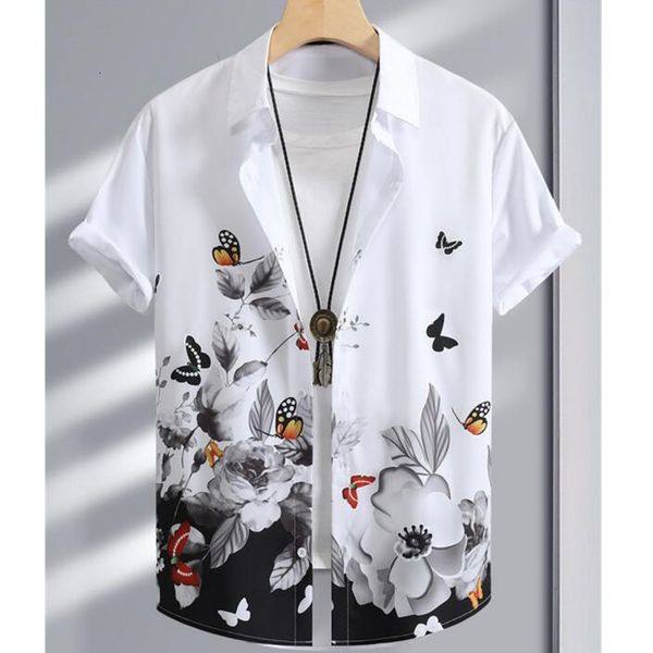 

men's casual shirts hawaiian for men 3d floral highquality men's clothing beach party short sleeve loose oversized shirt 230718, White;black