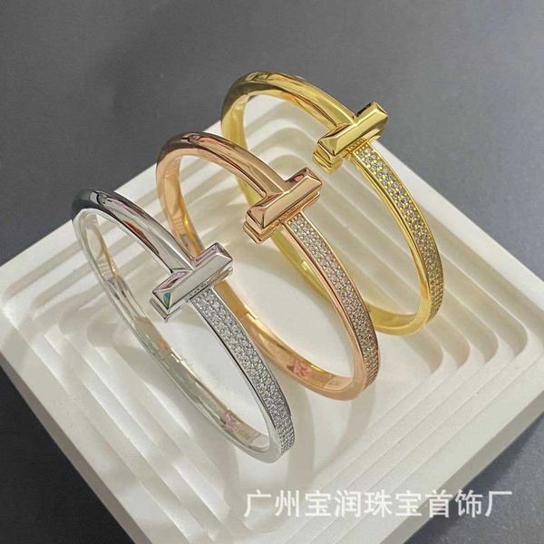 

designer new tiffay t1 bracelet s925 sterling silver luxury fashion personalized versatile diamond half diamond wide and narrow band, Black
