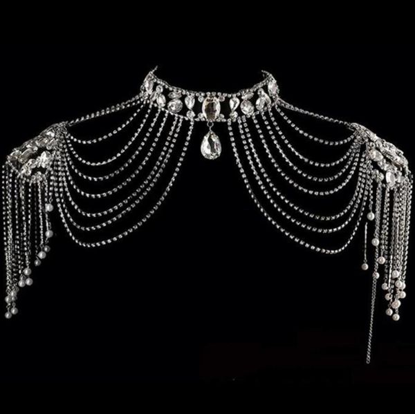

stunning crystal rhinestone tassel shawl jacket real image silver bridal wraps bolero wedding dress decoration jewelry accessory w1859262, White