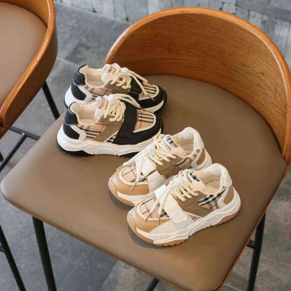 

children's dad shoes autumn new boys' and girls' sports shoes korean fashion color matching lattice casual shoes, Black