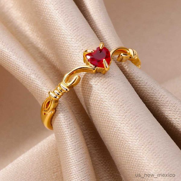 

band rings mini zircon red heart rings for women stainless steel gold color finger ring fashion wedding jewelry mujer r230719, Silver