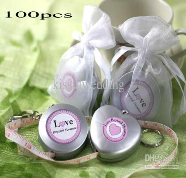 

100pcslot wedding gifts of measuring tape keychain in sheer organza bag for bridal shower party favors8657439
