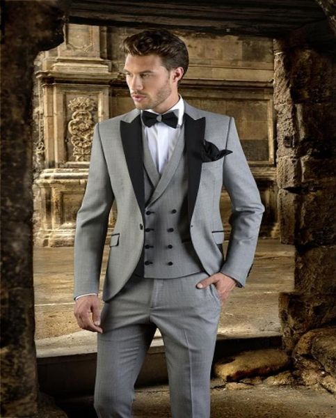 

fashion light grey groom tuxedos black peak lapel men wedding tuxedos men jacket blazer excellent 3 piece suitjacketpantstieve2585019, Black;gray