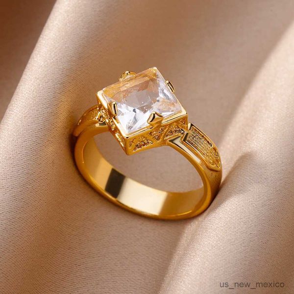 

band rings square zircon stone rings for women girls luxury romantic stainless steel ring 2023 trending new couple wedding jewelry r230719, Silver