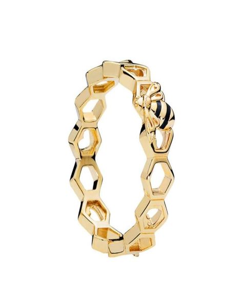 

openwork hexagon ring for p 925 sterling silver plated 18k gold classic ladies ring gift with original box with logo7523899, Slivery;golden