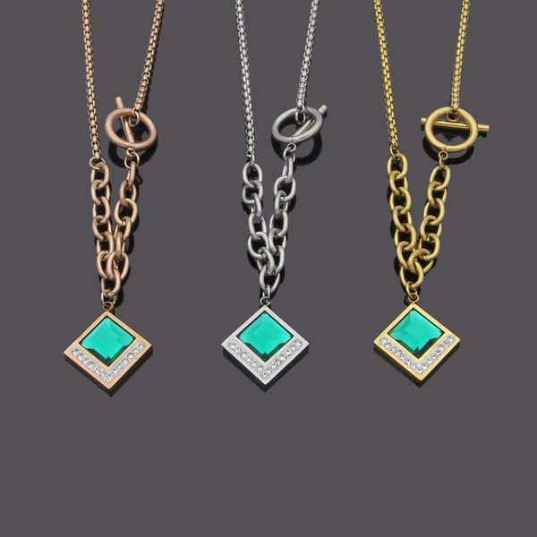 

titanium steel jewelry wholesale green square diamond mud diamond ot buckle necklace, Silver