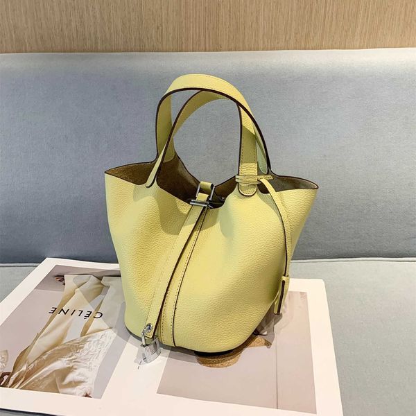 

luxury picotin lock bag vegetable basket women's bag bucket 2023 new layer cowhide soft fashion leisure handbag versatile and simple 6i