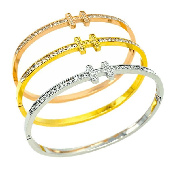 

hrems bangle for women and men wholesale overseas popular ins style design titanium steel bracelet h-shaped brick inlaid stainless with gift, Black