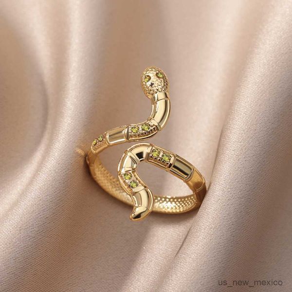 

band rings zircon snake rings for women men gothic open stainless steel ring charming vintage animal jewelry mujer r230719, Silver