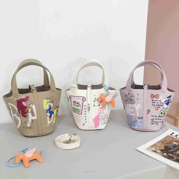 

brand h ermes vegetable bags for women high version graffiti vegetable basket bag female diagonal cross bucket hand painted summer 2023 new