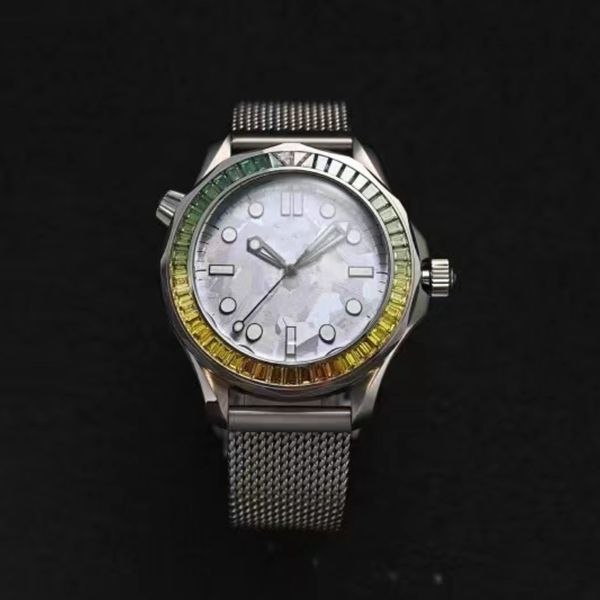 

japanese movement automatic diving watch tribute 007 novel author diamond bezel unique dial natural silicon crystal dial gradient luxury wat, Slivery;brown