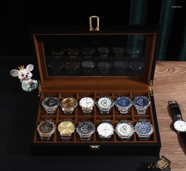 

watch boxes cases storage box luxury solid wood case retro casket wooden display watches for men organizer 12 seats collection c8016098, Black;blue