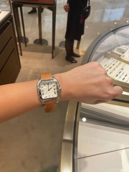 

fashion watch for men automatic orologio. santo square black blue white dial fold buckle montre homme silver gold color lady watches blue ne, Slivery;brown