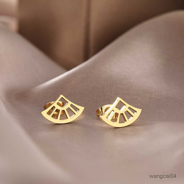 

charm stainless steel earrings trend retro delicate fan fashion charms unusual pretty stud earrings for women jewelry party gifts r230719, Golden
