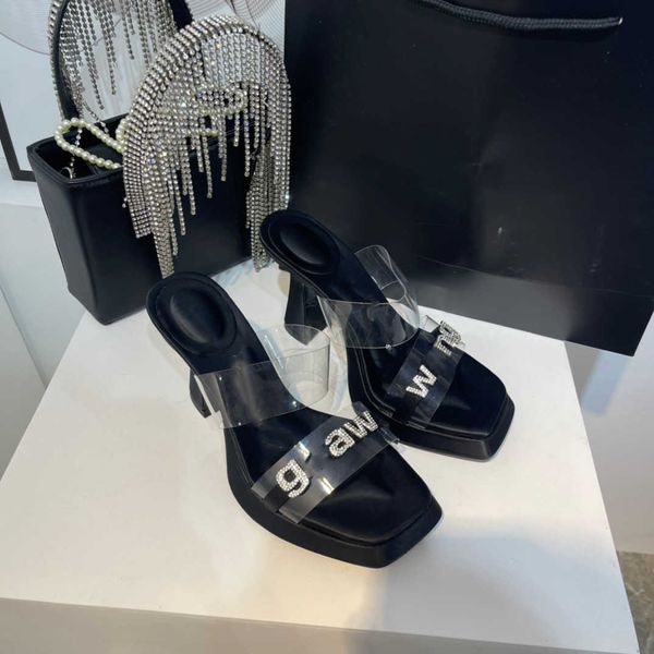 

alexandar slippers designers shoes wang sandals aw thick bottom waterproof platform slippers women's thick heel transparent film high-h, Black