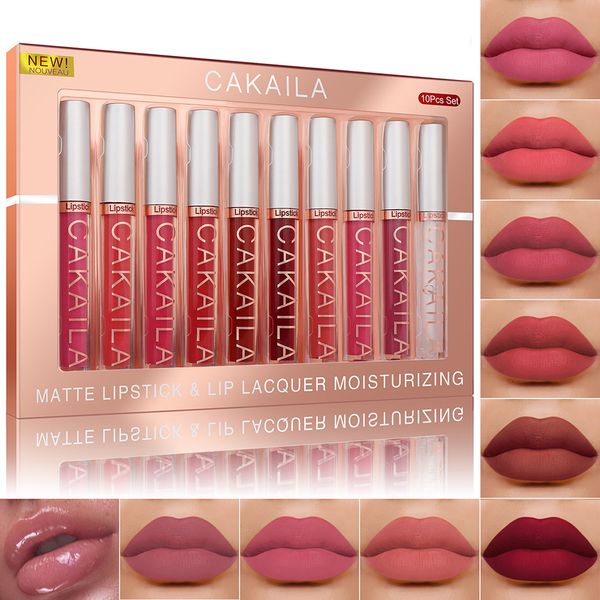 

lipstick cakaila 6/10pcs/box matte nude velvet liquid lipstick gloss and transparent lipstick latex makeup set waterproof 230718