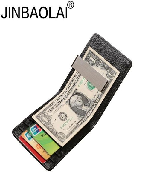 

jinbaolai men money clip wallet slim genuine leather male wallet with card case bag money clutch cowhide men purse wt827727099, Black