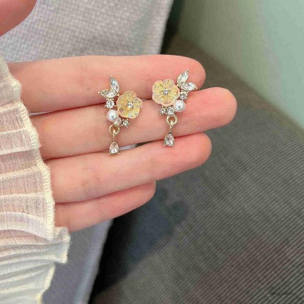 

charm exquisite opal flower clip earrings for women rhinestone zircon ear clip girls wedding party temperament jewelry r230719, Golden