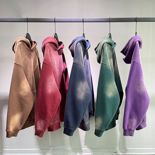 

women's hoodies sweatshirts heavyweight man washed ripped bleached fleece thick loose oversize casual autumn winter 230718, Black