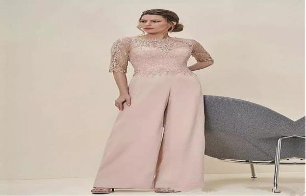 

new jumpsuits mother of the bride suits lace half sleeves wedding guest dresses long zipper back chiffon mother of the bride dress3369418, Black;red