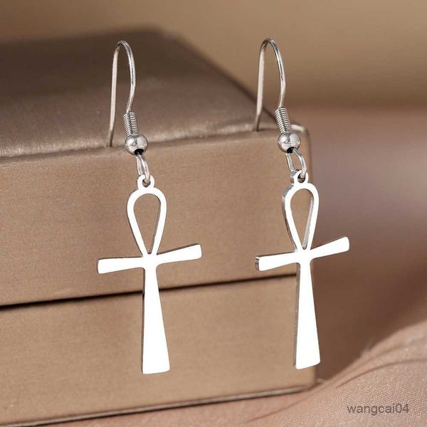 

charm stainless steel earrings hollow cross classic gothic fashion pendant drop earrings for women jewelry temperament girl daily wear r2307, Golden