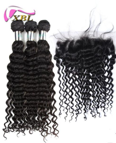 

xbl deep wave lace frontal malaysian virgin hair lace frontal within bundles body waveloose wavestraightcurly1222861, Black