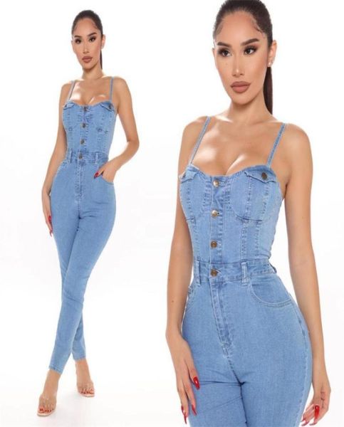 

denim spaghetti strap button women jumpsuit summer new european and american casual ladies 039s outfits9931108, Black;white