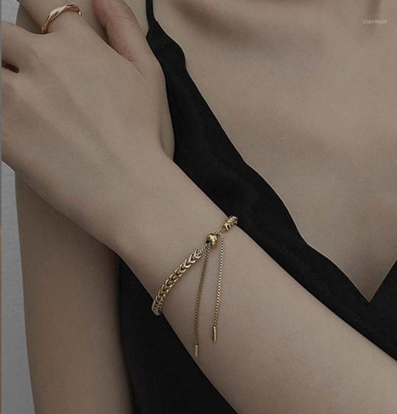 

charm bracelets steel minimalism gold color goth metal chains women bracelet bangle golden wheat fashion jewelry9732379, Golden;silver