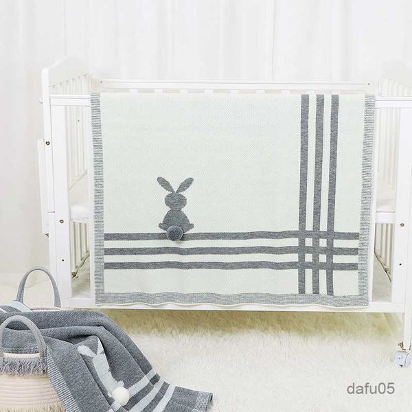 

blankets swaddling baby blanket knit soft newborn girl boy cute rabbit plaid bedding crib quilt fashion pompom toddler infant stroller swadd