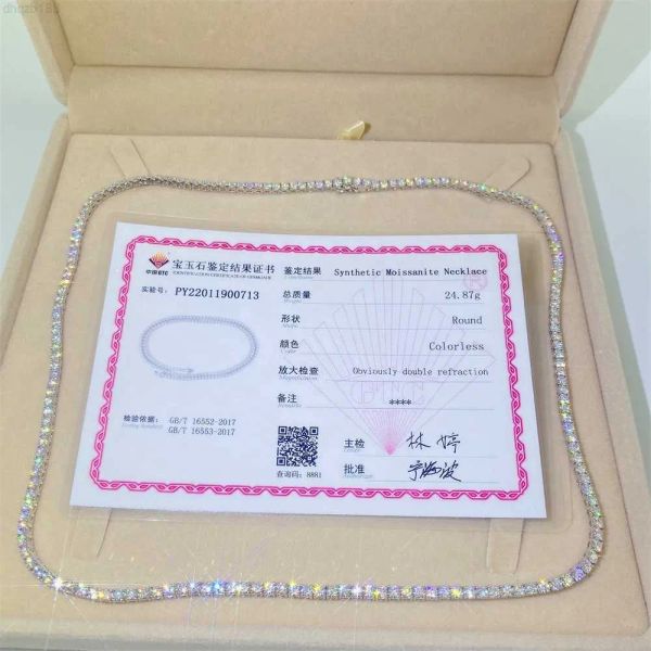 

custom iced out bling pass diamond test 10k white gold 3mm moiassanite diamond tennis chain necklace, Silver